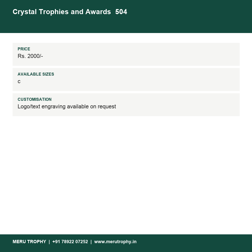 Crystal Trophies and Awards 504 details - Meru Trophy