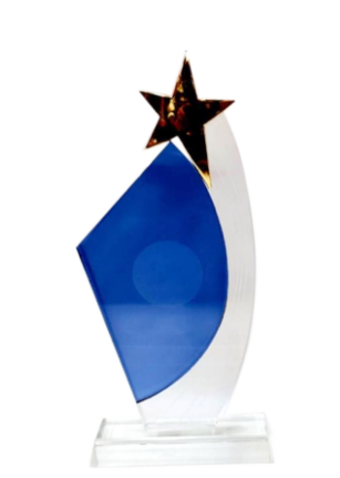 Blue Crystal Star Corporate Trophy - A beautiful crystal trophy design for awards.