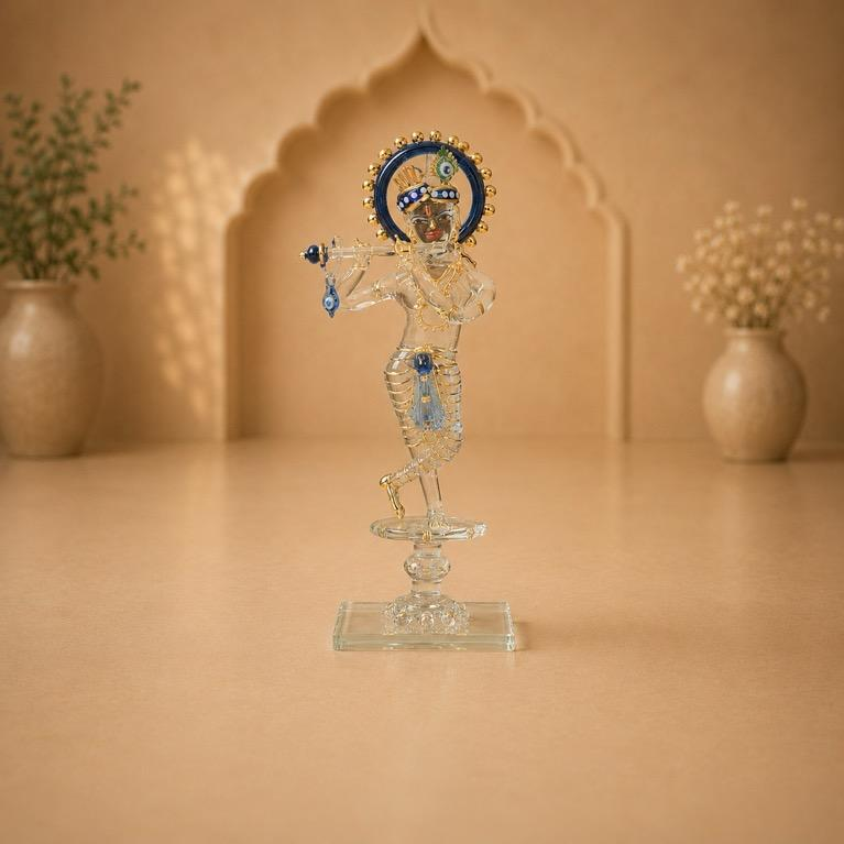 Murali Prabha Krishna playing flute showpiece, handcrafted glassware