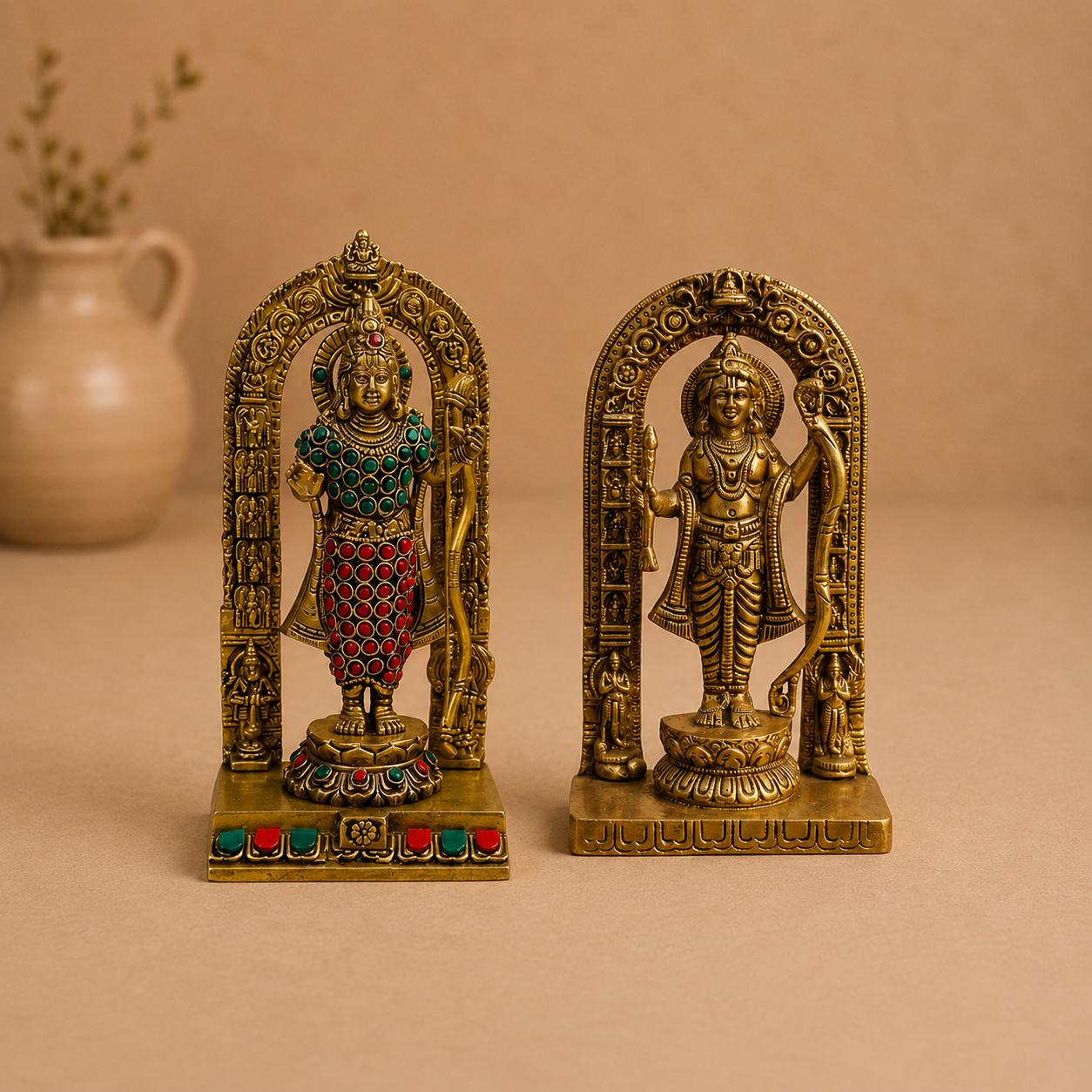 Ram Anugrah brass Ram Darbar arch idol pair, handcrafted metal craft