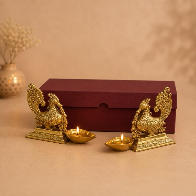 Annapakshi Deep brass Annapakshi bird diya pair, handcrafted metal craft