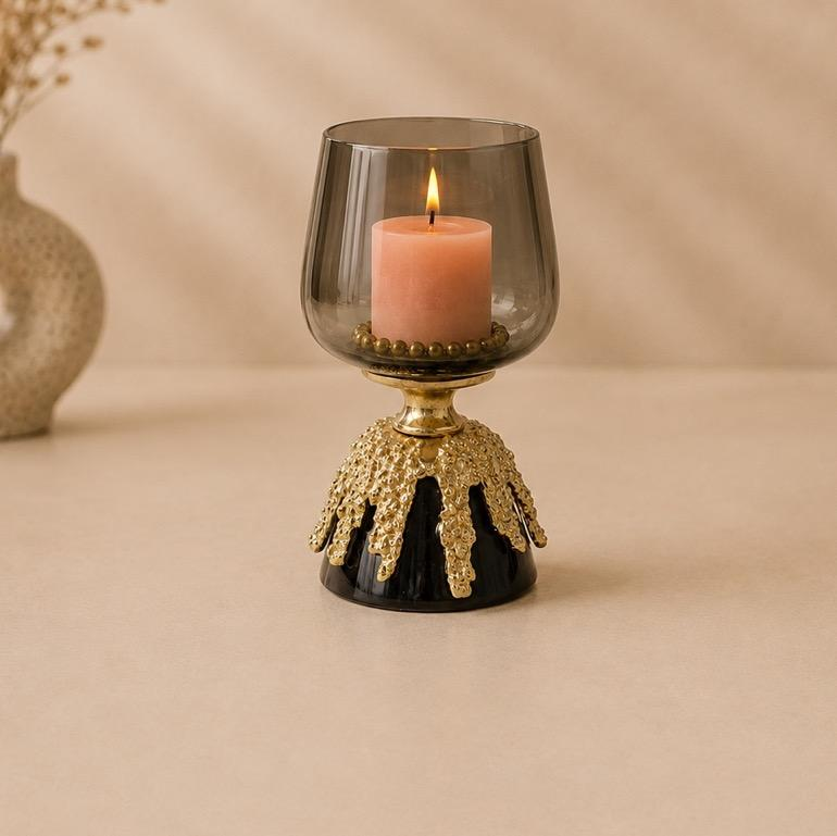 Kaanch Jyoti beaded glass candle holder, handcrafted metal craft