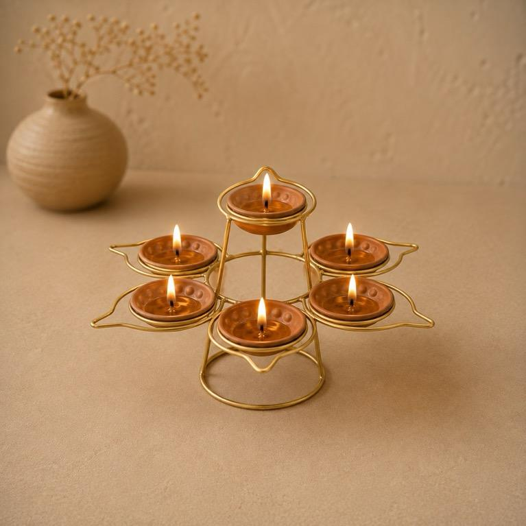 Nakshatra Star-Shaped Brass Diya Stand, handcrafted metal craft