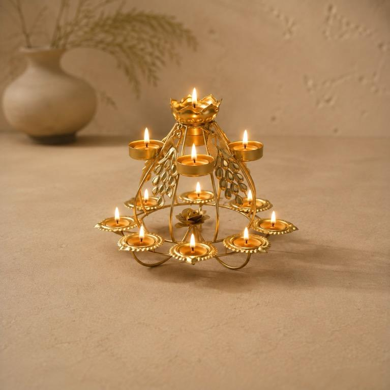 Mayur Jhoomar Metal Peacock Tealight Chandelier, handcrafted metal craft