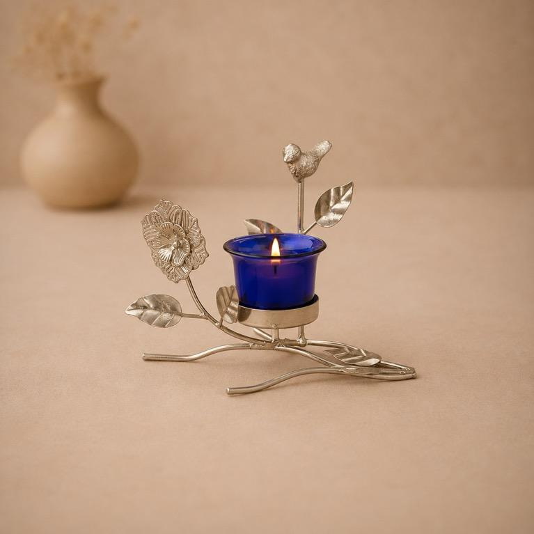 Bela Metal Floral Tealight Holder, handcrafted metal craft