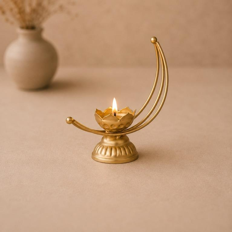 Chandra Kamal Metal Crescent Diya Holder, handcrafted metal craft