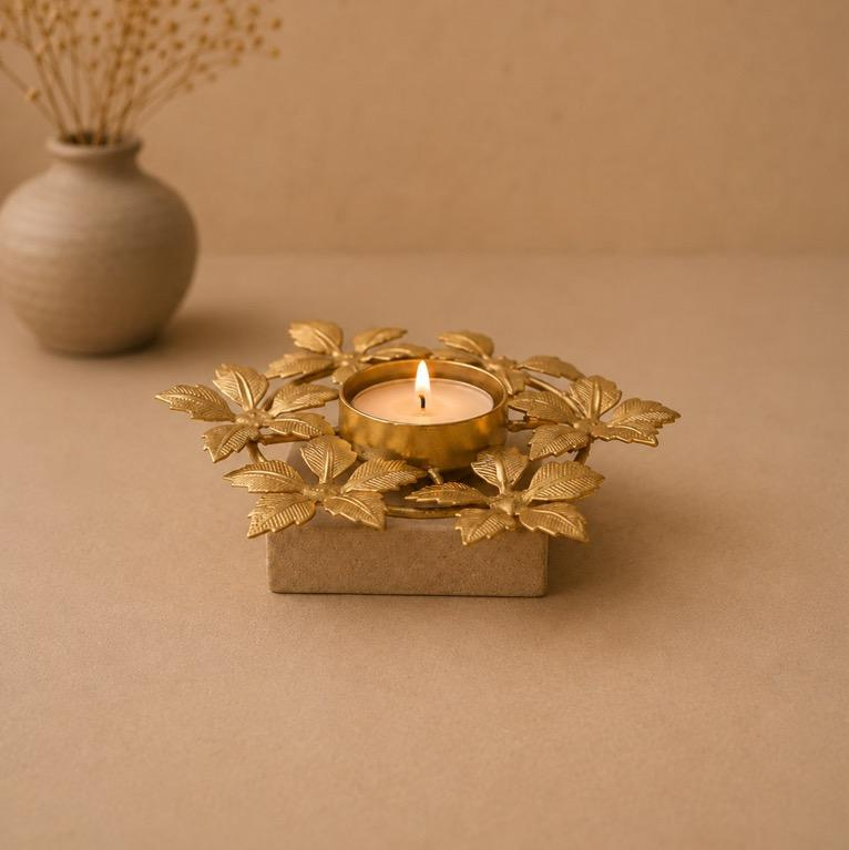 Pushpanjali Metal Floral Tealight Holder, handcrafted Metal Craft (Moradabad)