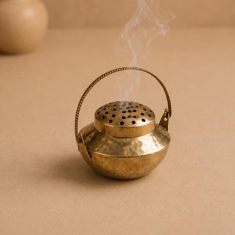Loban Prabha - I Brass Hanging Incense Burner, handcrafted brass metal craft