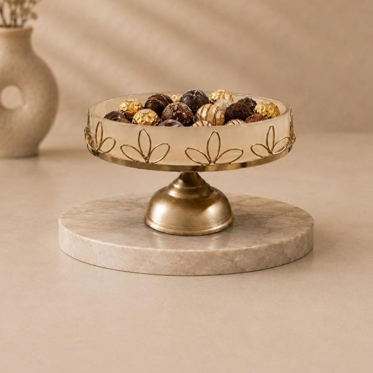 Kanch Katori Glass Cake Stand, handcrafted metal craft