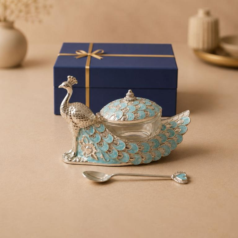 Neel Mor Manjusha Enamel Peacock Bowl, handcrafted metal craft