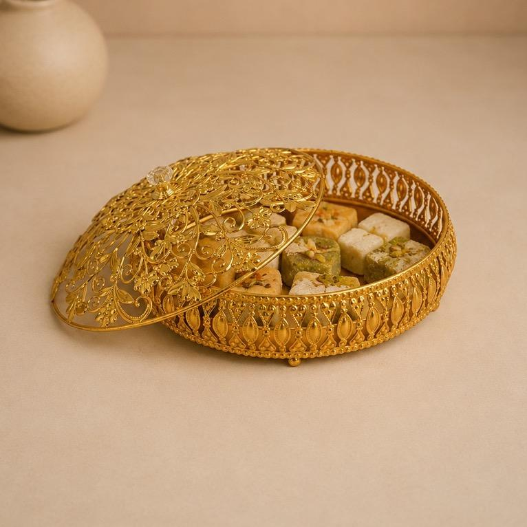 Kanak Mithaas Filigree Sweet Box (Oval), handcrafted metal craft