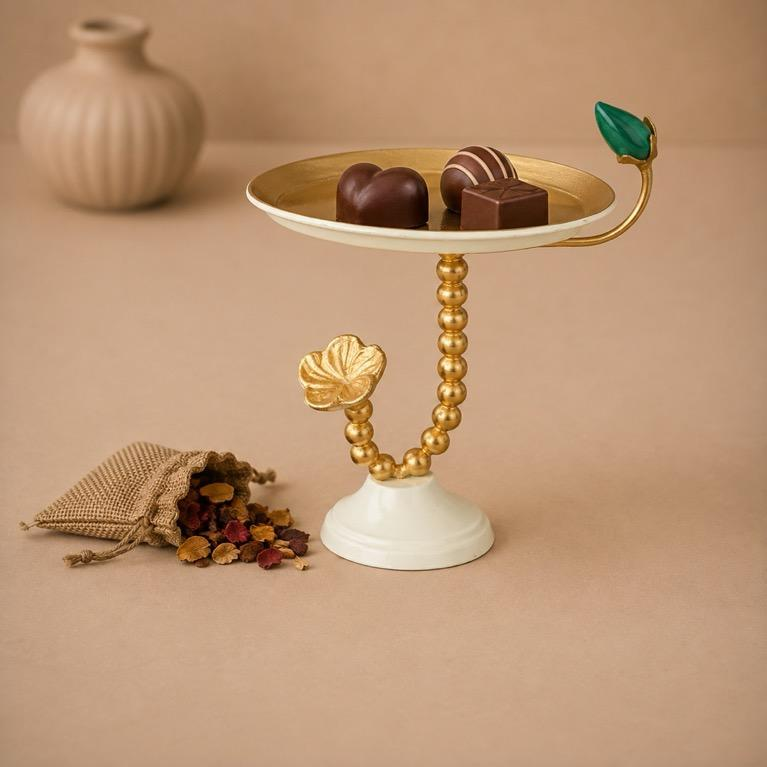 Madhur Aasan Beaded Pedestal Sweet Stand, handcrafted metal craft