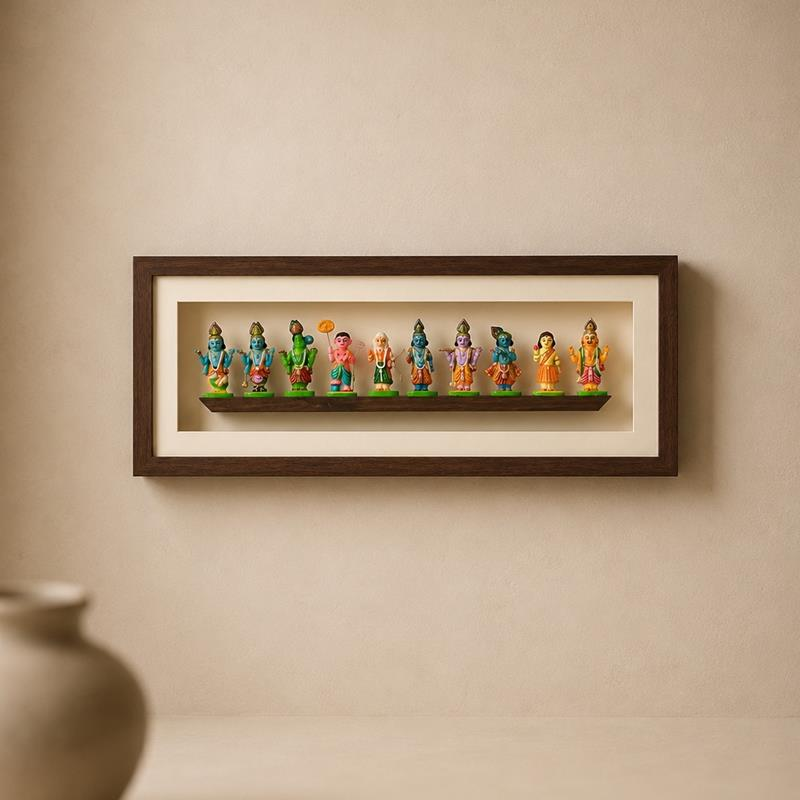 Dashavtar Banarasi Lacquerware Framed Panel, handcrafted Banarasi Lacquerware