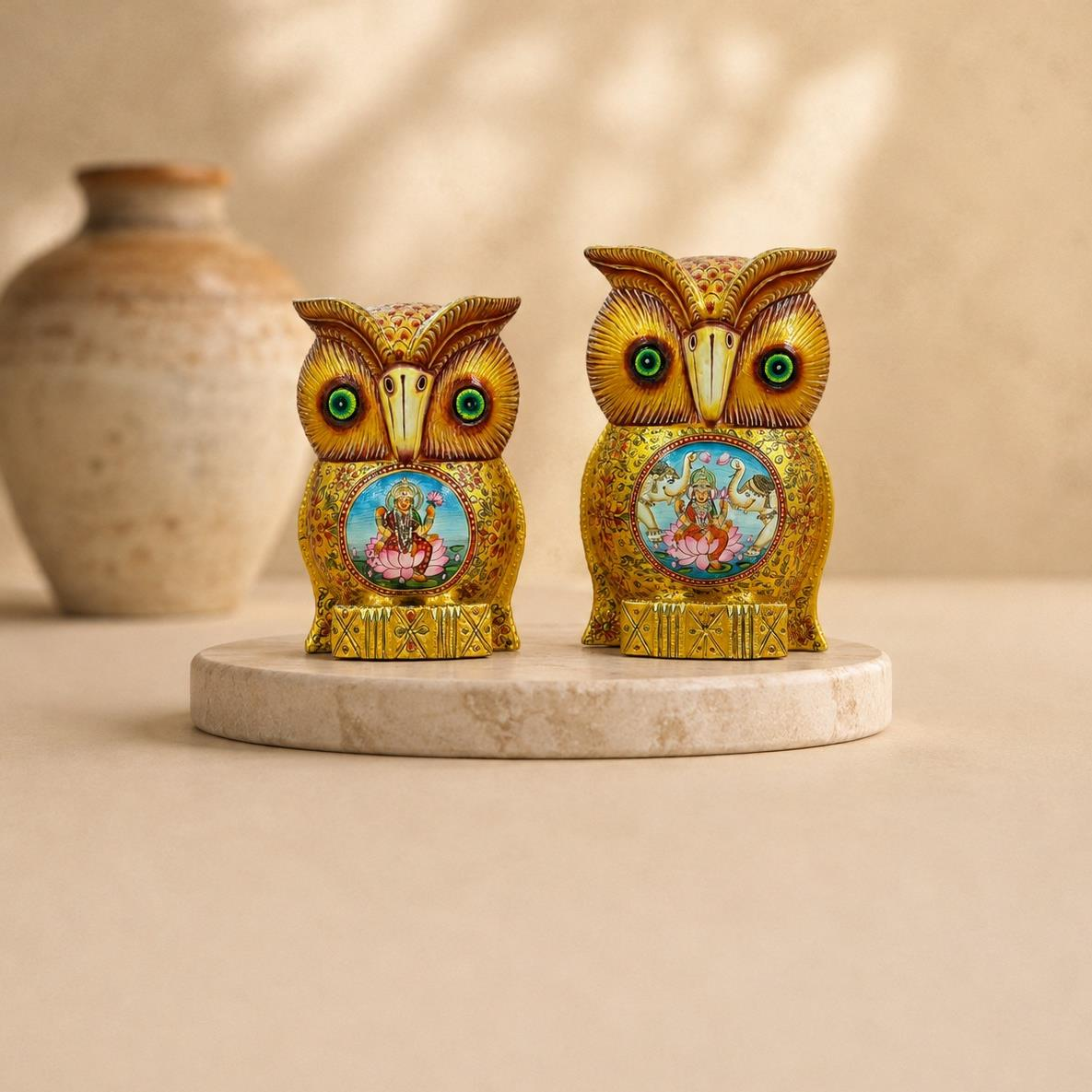 Usta Art Owl Sculpture Set of 2, handcrafted Usta art
