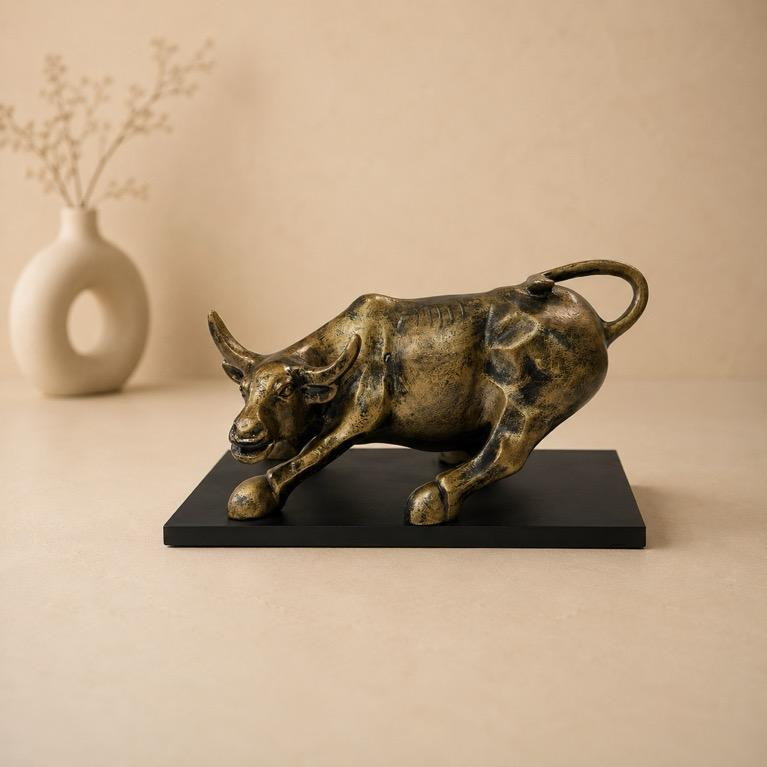 Vrishabha Veer Charging Bull Metal Figurine, handcrafted metal craft