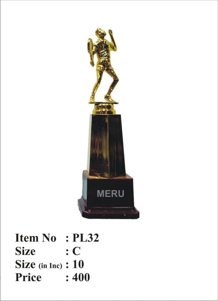 Gold badminton player trophy; a stunning fiber trophy design.