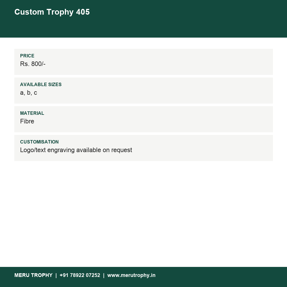 Custom Trophy 405 details - Meru Trophy