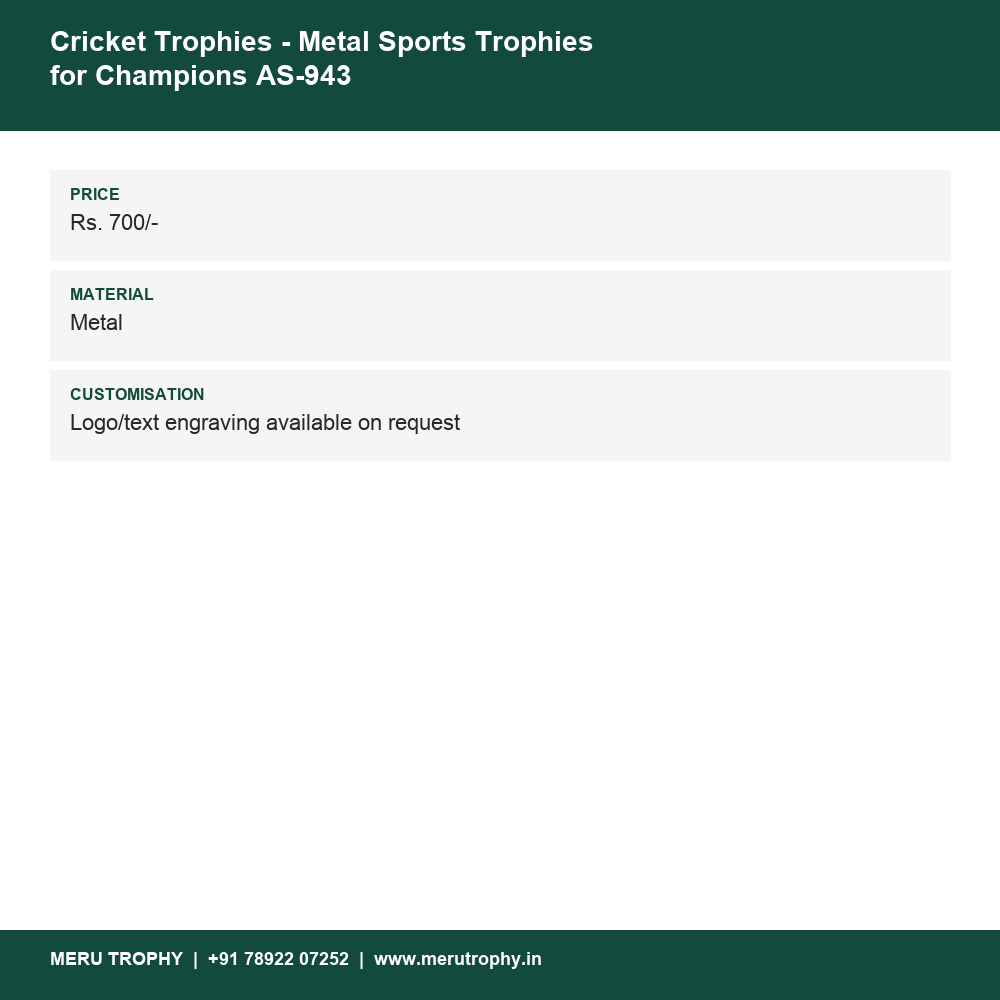 Cricket Trophies - Metal Sports Trophies for Champions AS-943 details - Meru Trophy