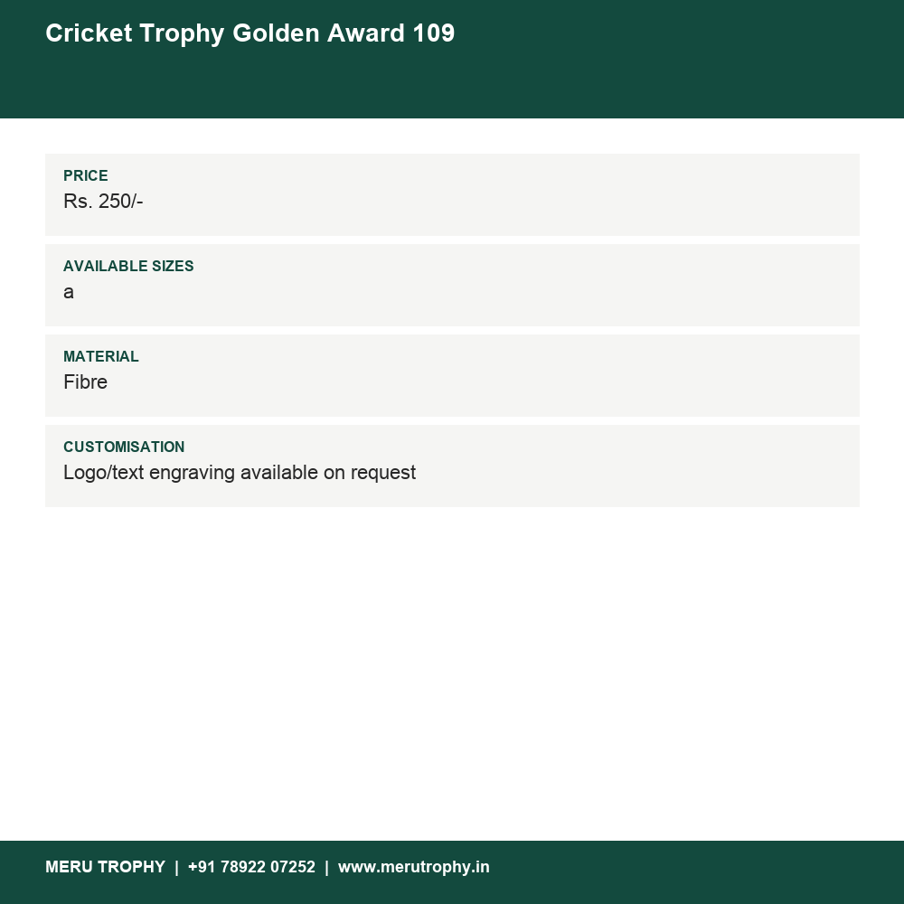 Cricket Trophy Golden Award 109 details - Meru Trophy