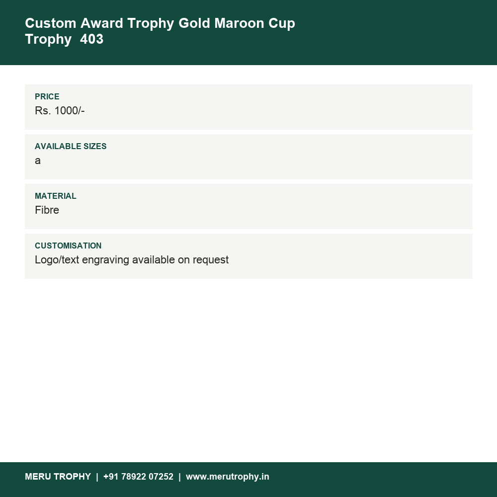 Custom Award Trophy Gold Maroon Cup Trophy 403 details - Meru Trophy