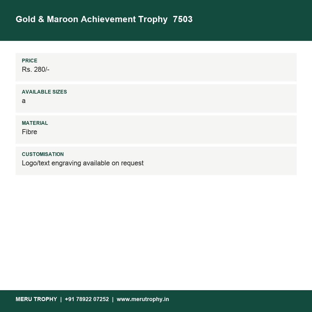 Gold & Maroon Achievement Trophy 7503 details - Meru Trophy