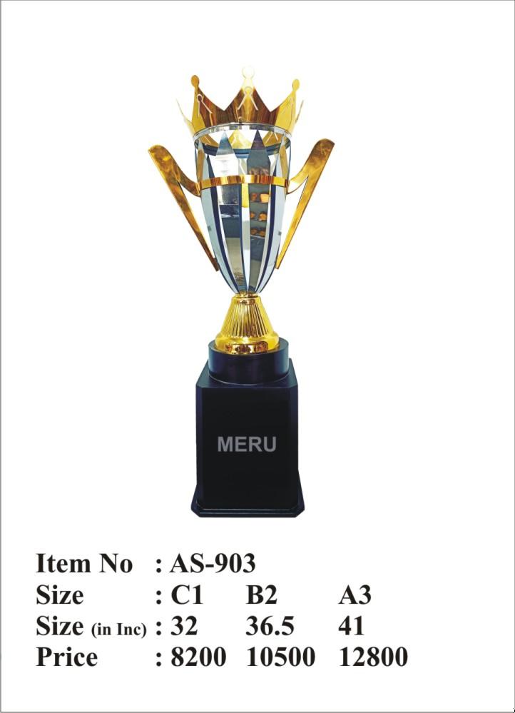 Silver and gold metal trophy with a black base; ideal for sports awards and corporate recognition.