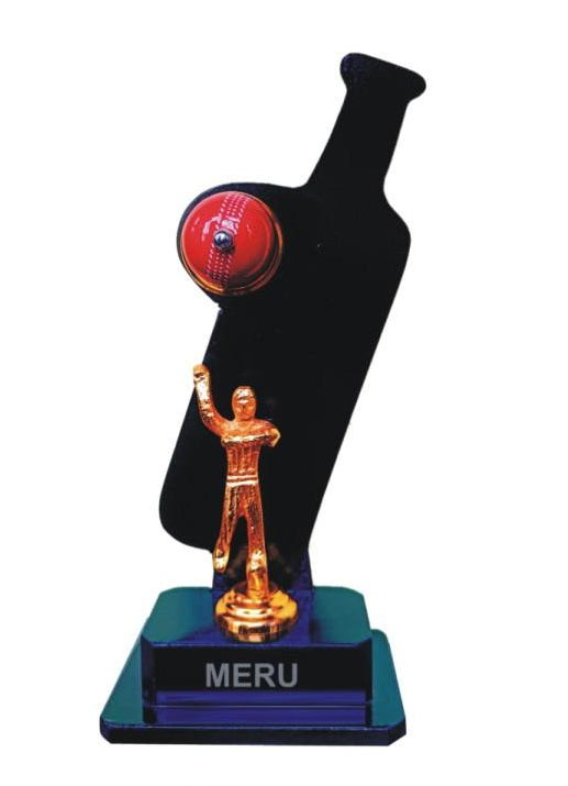 Acrylic Cricket Trophy with Bat & Figurine - 864B-1