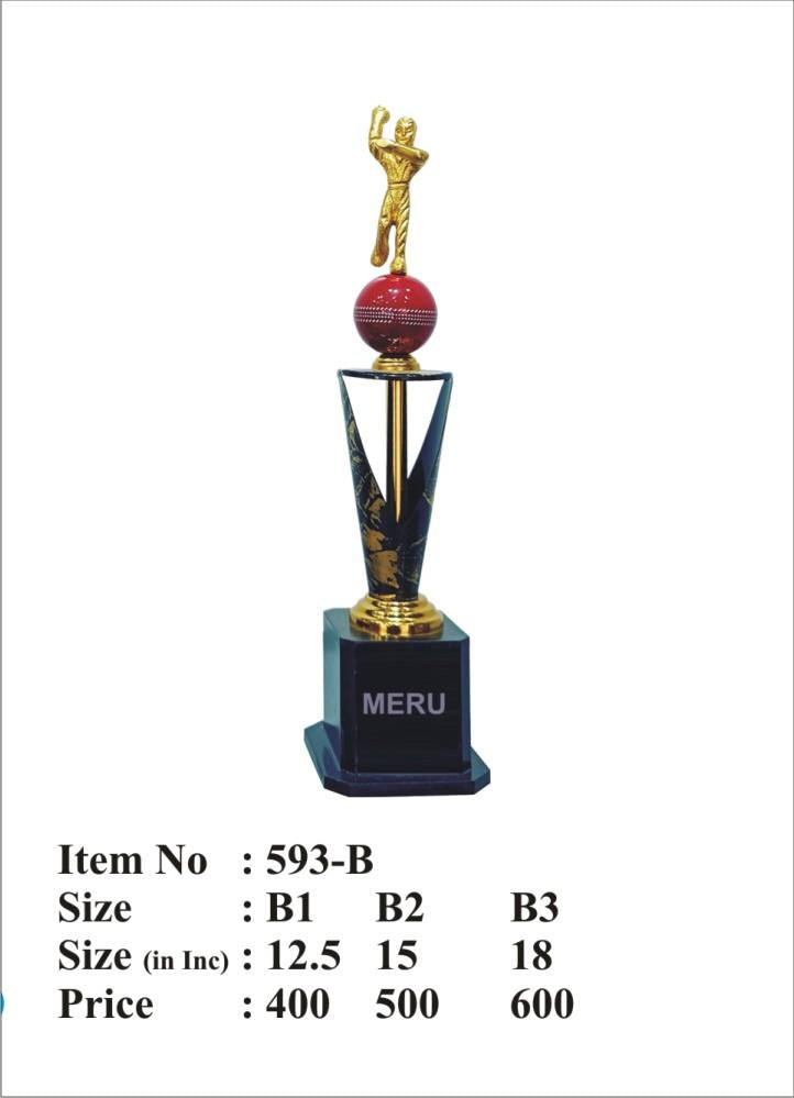 Dynamic cricket trophy featuring a batsman and ball; perfect for sports recognition.