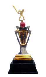 Detailed metal cricket trophy featuring a batsman; ideal for sports awards.