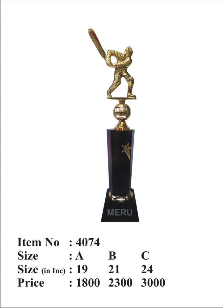 Gold-colored cricket batsman trophy; a symbol of sporting excellence.