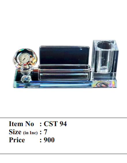 Crystal Trophy with Desk Organizer Clock and Pen Stand CST 94 - Unique Awards