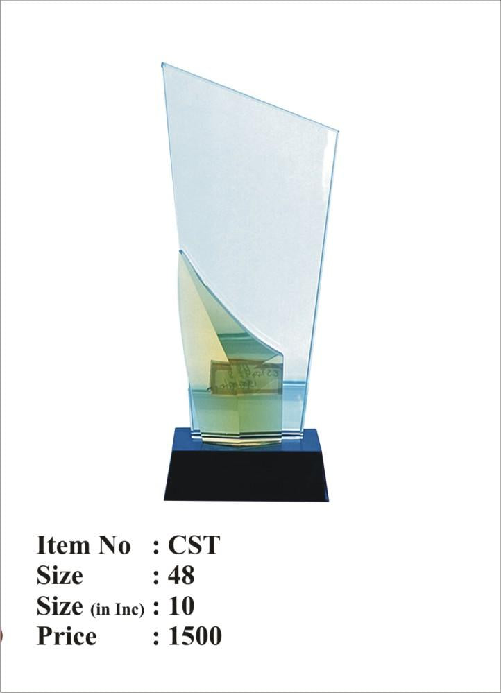 Crystal trophy with amber accent.
