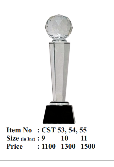 Elegant crystal trophy award showcasing a faceted glass trophy design.