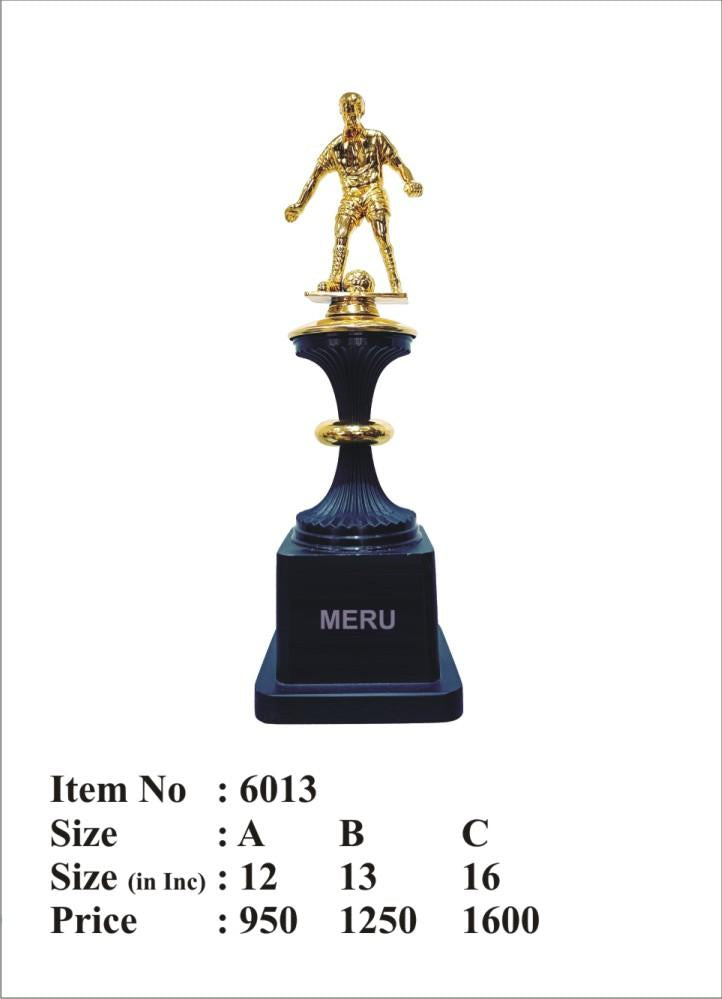 Gold football trophy; ideal for sports awards and recognition.
