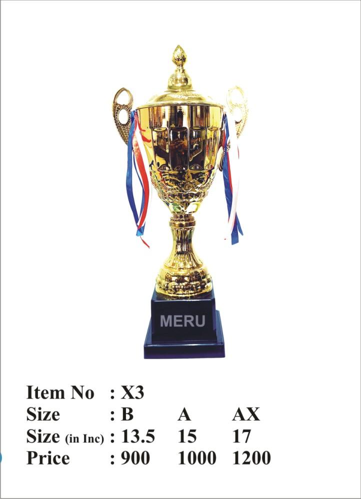 Gold metal cup trophy; ideal for sports awards and recognition.