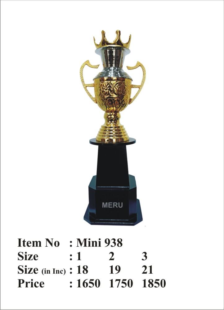 Gold metal trophy with floral detailing; ideal for sports awards and corporate recognition.