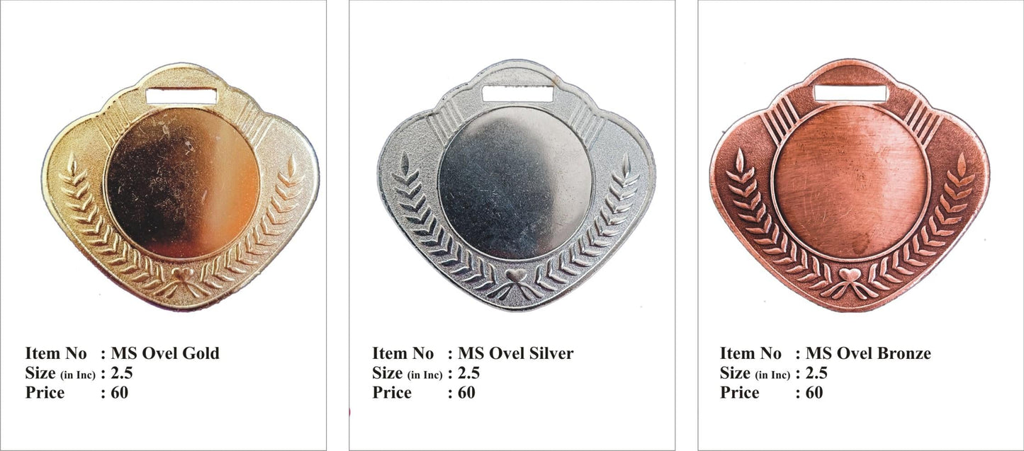 Heart-shaped gold; silver; and bronze medals for awards and recognition.