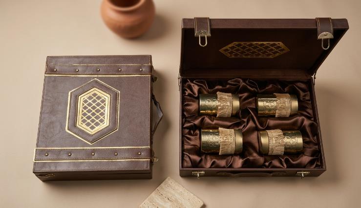 Royal Imperial Jar Series 4-Jar Dry Fruit Gift Box (4040 LEATHER BOX)