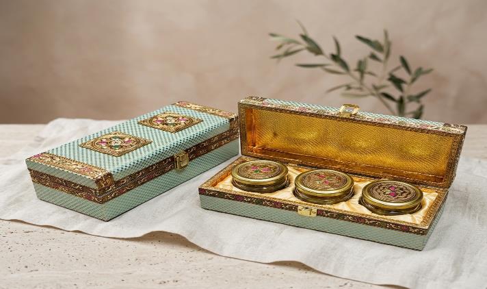 Rajputana Style Boxes 3-Jar Festive Gift Box (GREEN GB 41)