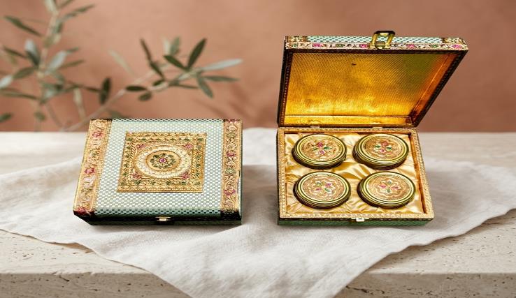 Rajputana Style Boxes 4-Jar Festive Gift Box (GREEN GB 41)