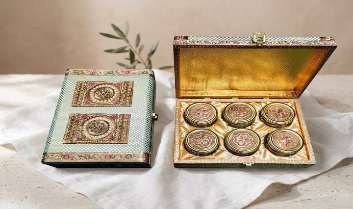Rajputana Style Boxes 6-Jar Festive Gift Box (GREEN GB 41)