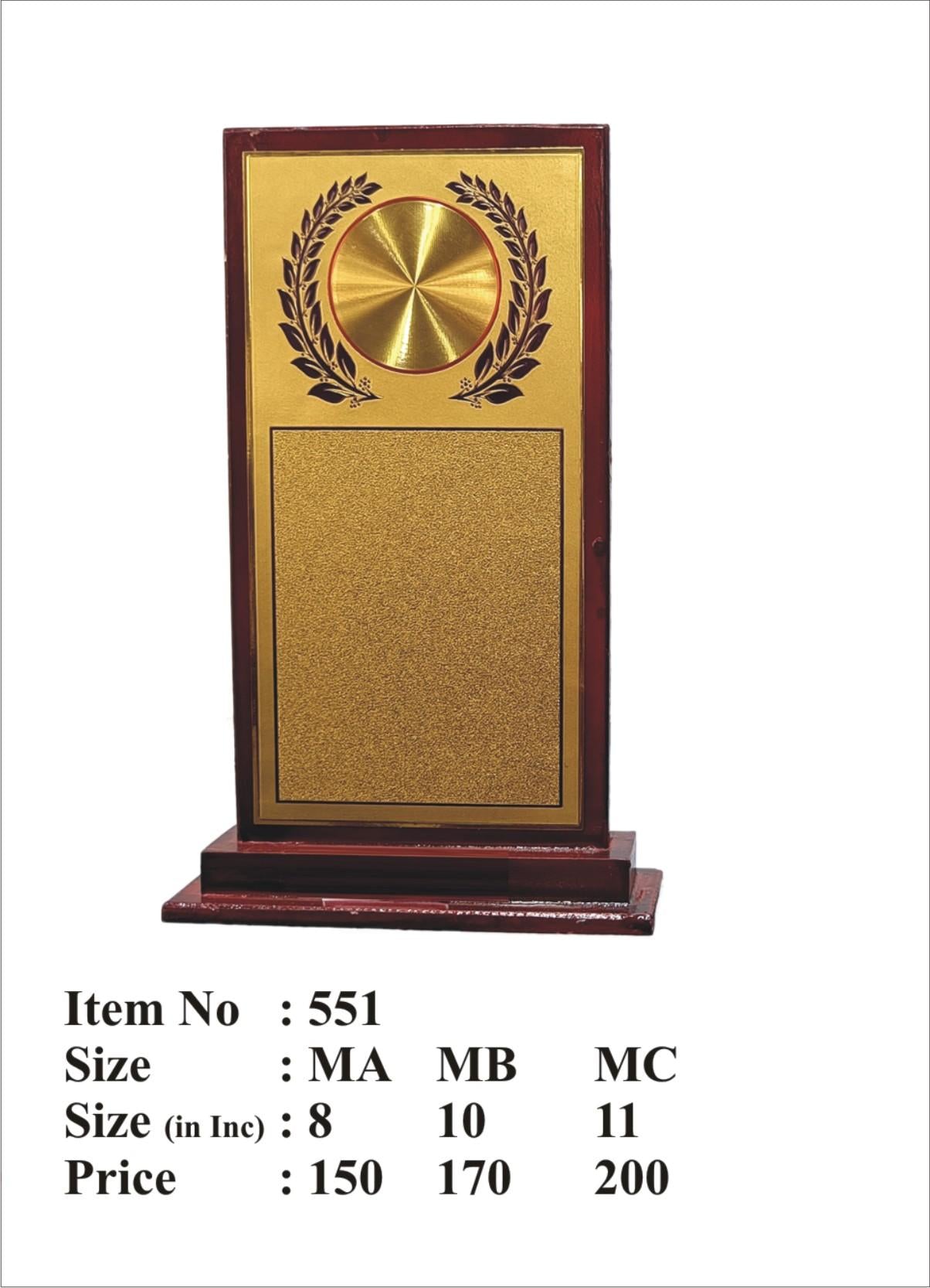 Elegant wooden memento trophy with gold plate; perfect for corporate recognition.