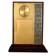 Elegant wooden memento trophy with gold plaque; perfect for awards and recognition.