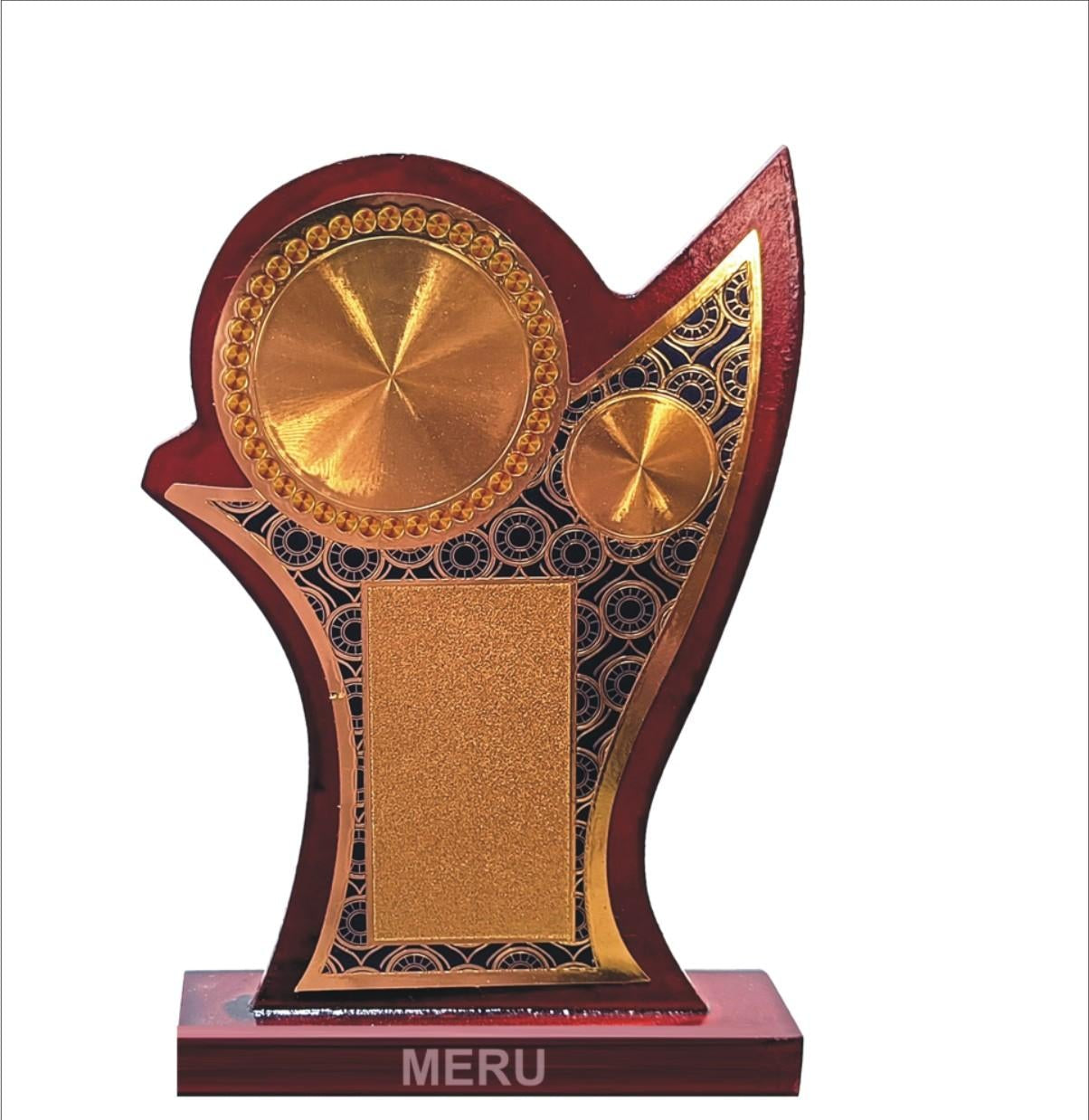 Custom wooden memento award with gold accents; ideal for corporate recognition.