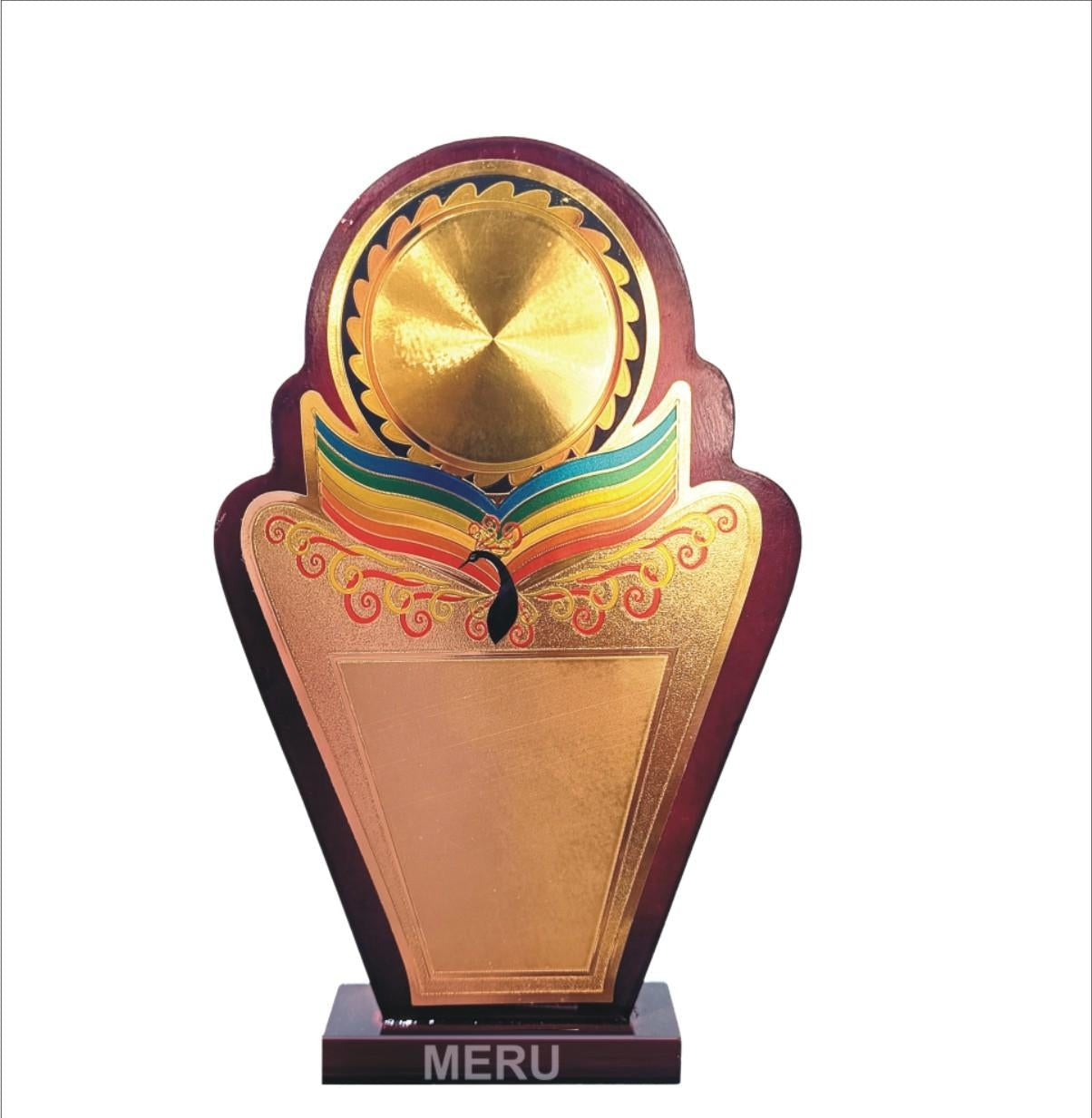 Elegant wooden memento trophy with gold plaque; perfect for employee recognition awards.