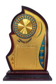 Wooden Award Memento - Teal & Gold Accent