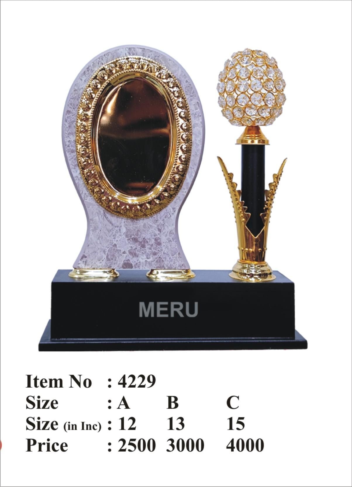 Wooden memento crystal award trophy