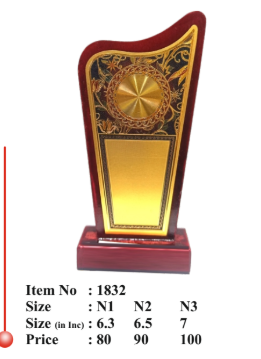 Elegant wooden trophy with gold plaque; ideal for employee recognition awards.