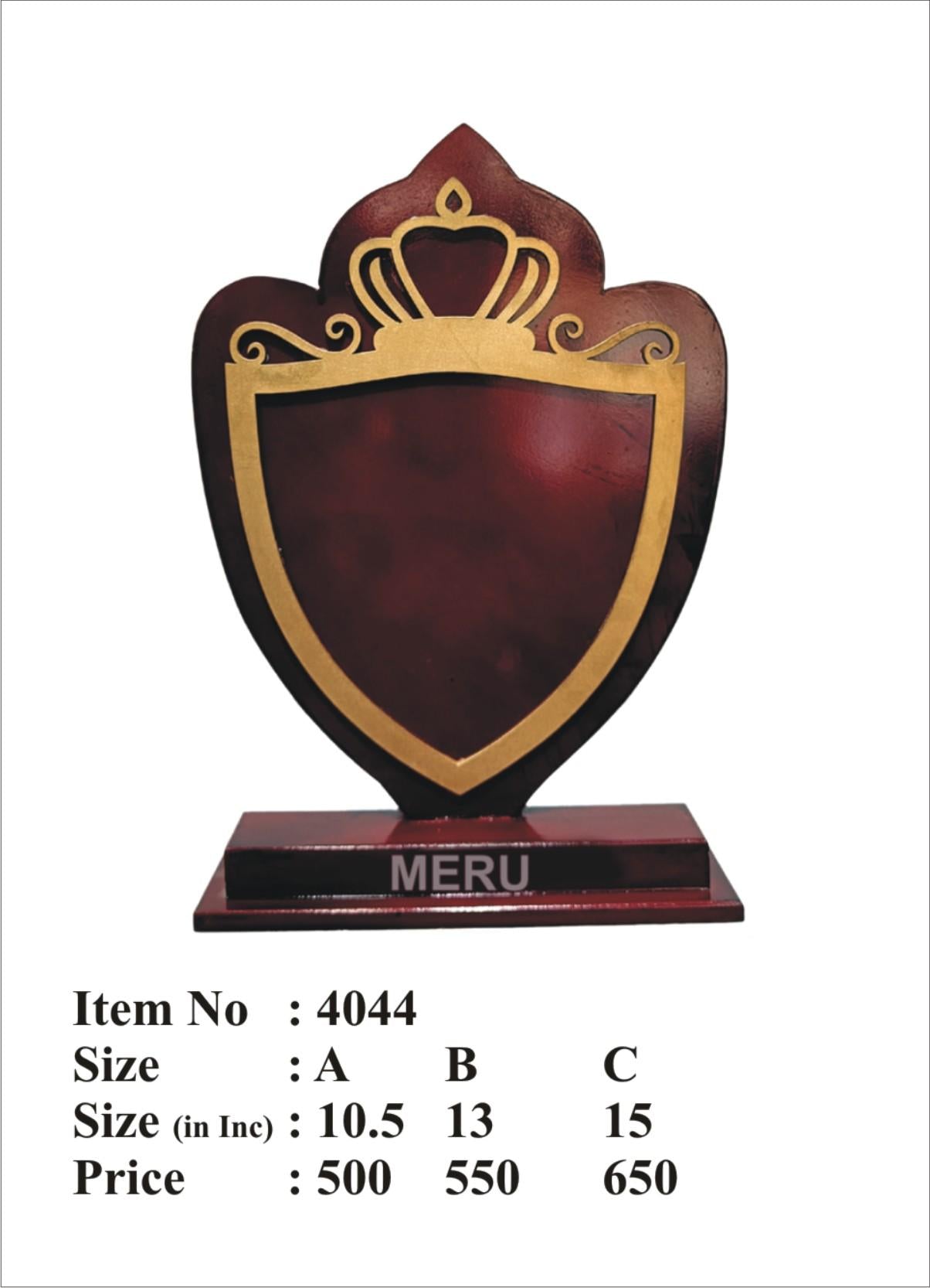 Image of a distinguished wooden shield trophy; ideal for awards and recognition.