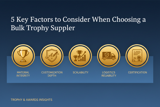 A premium crystal trophy with custom engraving displayed on a wooden base; representing top excellence from Meru Trophy.